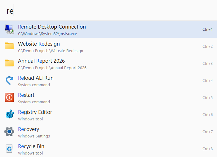 ALTRun search window